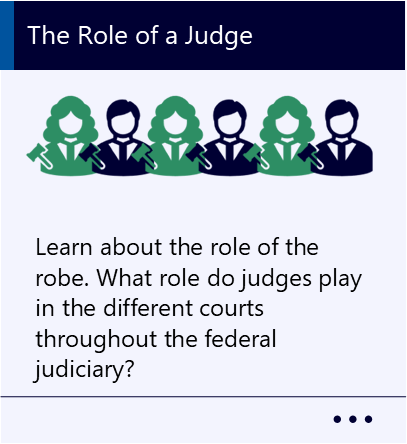 Learn about the role of the robe. What role do judges play in the different courts throughout the federal judiciary? New window to The Role of a Judge PDF.