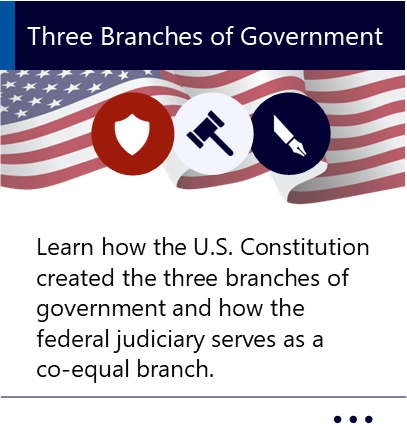 Learn how the U.S. Constitution created the three branches of government and how the federal judiciary serves as a co-equal branch. New window to Three Branches of Government PDF.